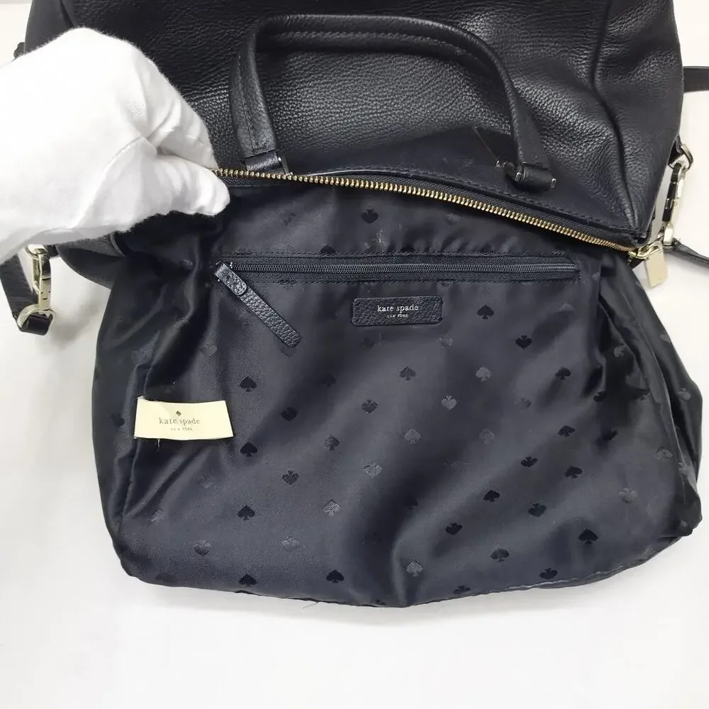 Kate Spade New York Black Leather Double Handles Zipper Satchel Shoulder Bag